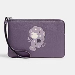 NWT Coach Corner Zip Zodiac Wristlet In Canvas Leather With Virgo CF537